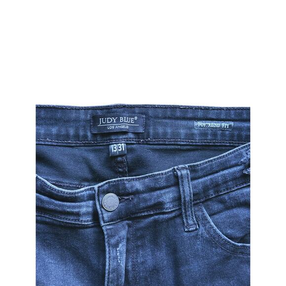 Judy Blue Boyfriend Fit Black Distressed Denim Jeans Size 31 Edgy Grunge Fall - Picture 5 of 8